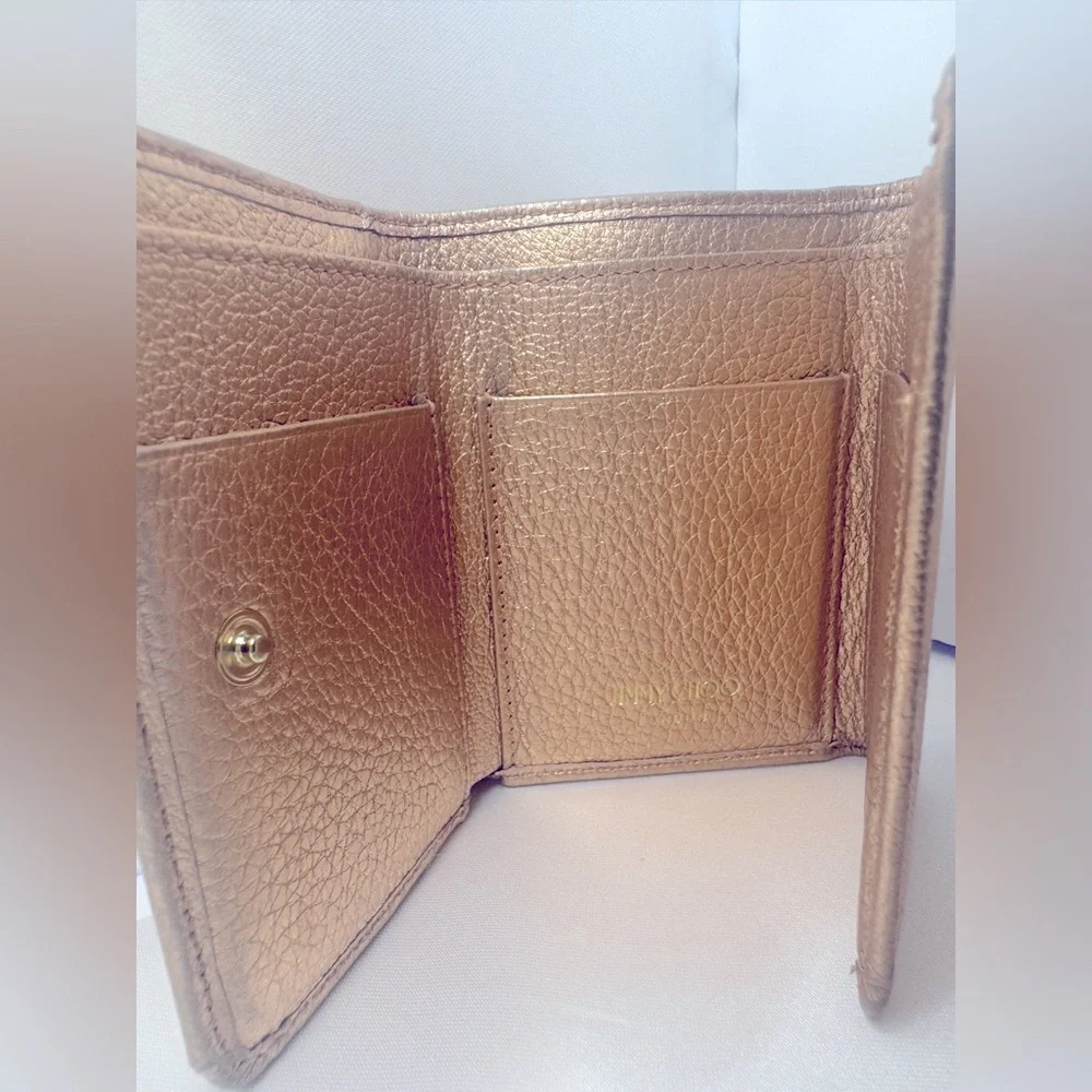Jimmy Choo Mini Trifold Wallet Star Studded Nino Copper Metallic Leather EUC - Picture 9 of 11